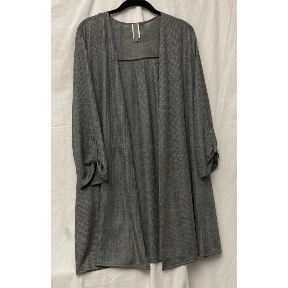 Honeyme Curvy Women's Metallic Gray Ribbed 3/4 Sleeve Open Front Cardigan -XL